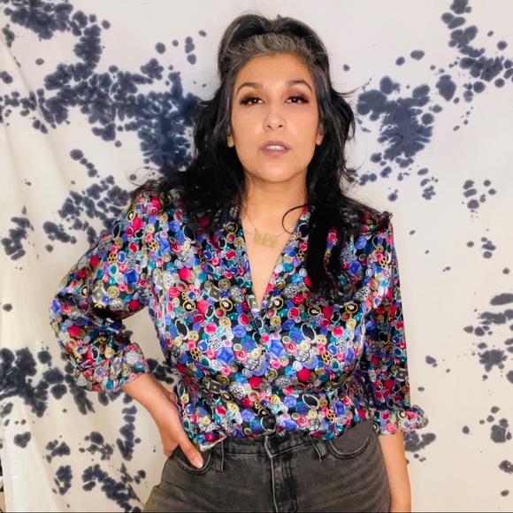 Vintage Koret Petites Button Pattern Blouse - Picture 1 of 6